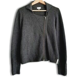 BRORA Merino Cashmere Blend Full Zip Knit Moto Style Cardigan Jacket Grey Sz S